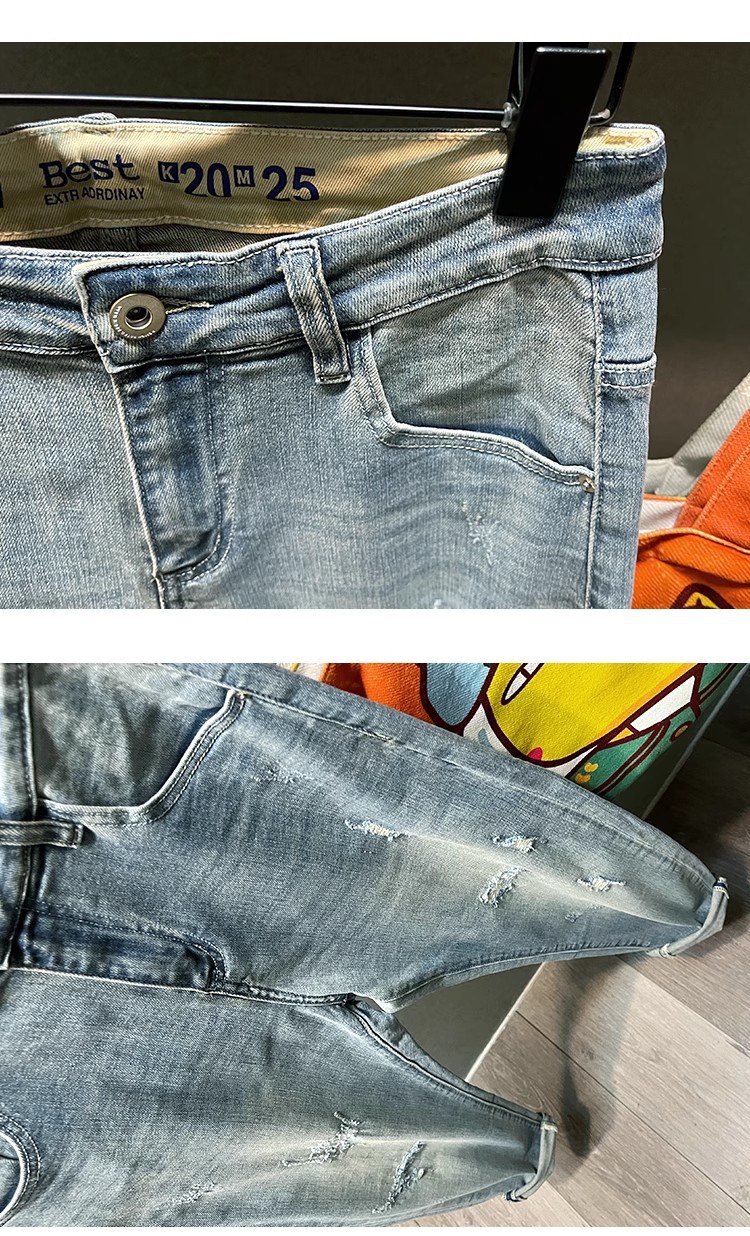 Men's Trendy Ripped Cropped Jeans Light Colored Summer Thin Distressed Tapered Harem Pants New_mkmklike.com