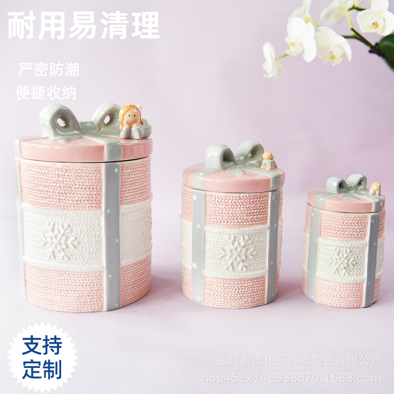 Angel de boda americana Día de San Valentín rosa corazón de la niña cerámica sellado latas de almacenamiento latas de almacenamiento puede decorar adornos