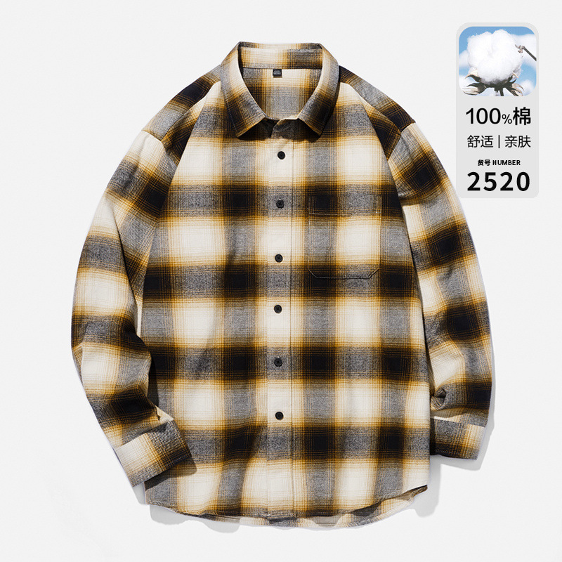 Japan single 25 spring new men's and women's flannel plaid shirt long sleeve shirt coat M470188 470189