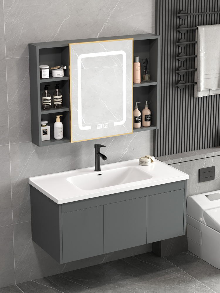 Mueble de baño minimalista moderno lavabo de baño lavabo combinación de Gabinete integrado de cerámica mesa de lavado espejo inteligente