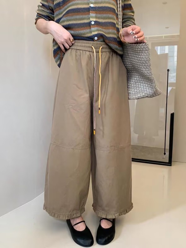 高端抽绳系带花边西装阔腿裤女欧洲站25早秋新款欧货女装休闲裤子|undefined