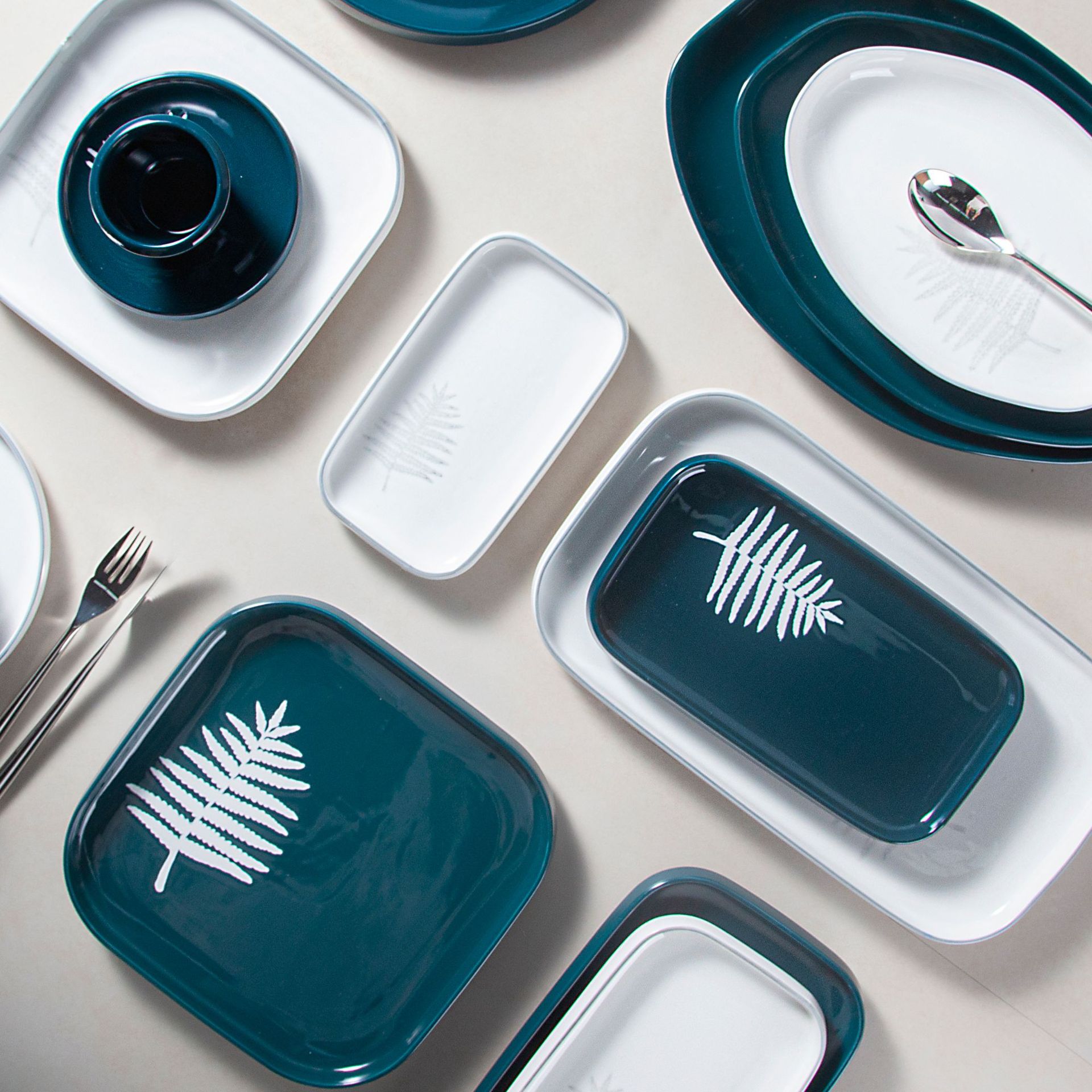 Tableware ceramic set with vintage texture dinner plate Peacock green underglaze gift hotel wholesale foreign trade summer Instagrammable