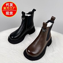 潮流时尚烟筒靴女2025秋冬季新款女款英伦马丁靴厚底显瘦洋气短靴