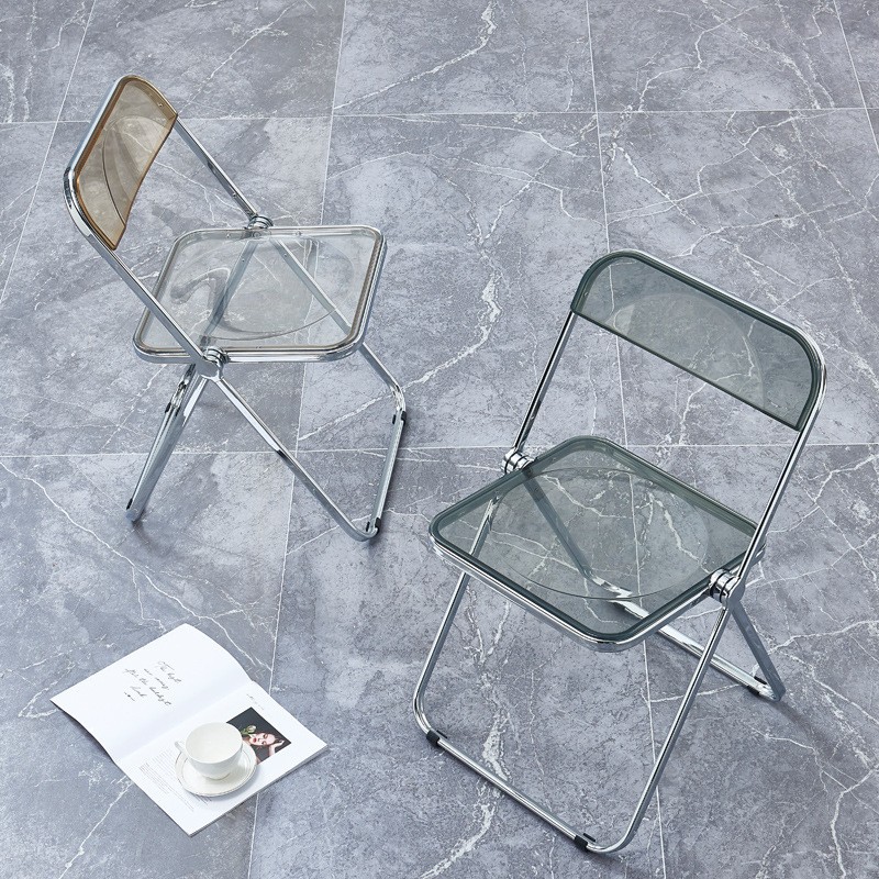 透明折叠爆款亚克力时尚简约设计餐椅 现代网红拍照INS塑料靠背椅