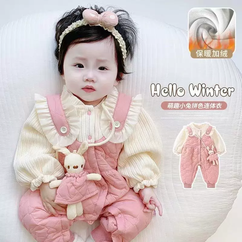 婴儿衣服秋装连体衣女宝宝哈衣保暖外穿薄棉衣春秋冬季外出服洋气