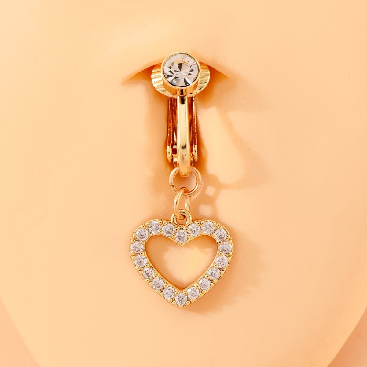 Non-piercing Belly Button Ring With Zircon Heart Design_voghion.com