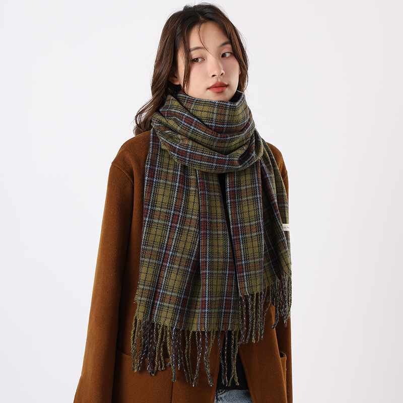 Sciarpa scozzese verde, versatile per le donne in autunno inverno, calore personalizzato di alta qualità, scialle e collo, nuovo stile coreano_voghion.com