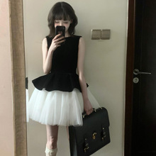 法式无袖背心网纱拼接芭蕾风连衣裙2025新款女丝绒公主风蓬蓬裙子
