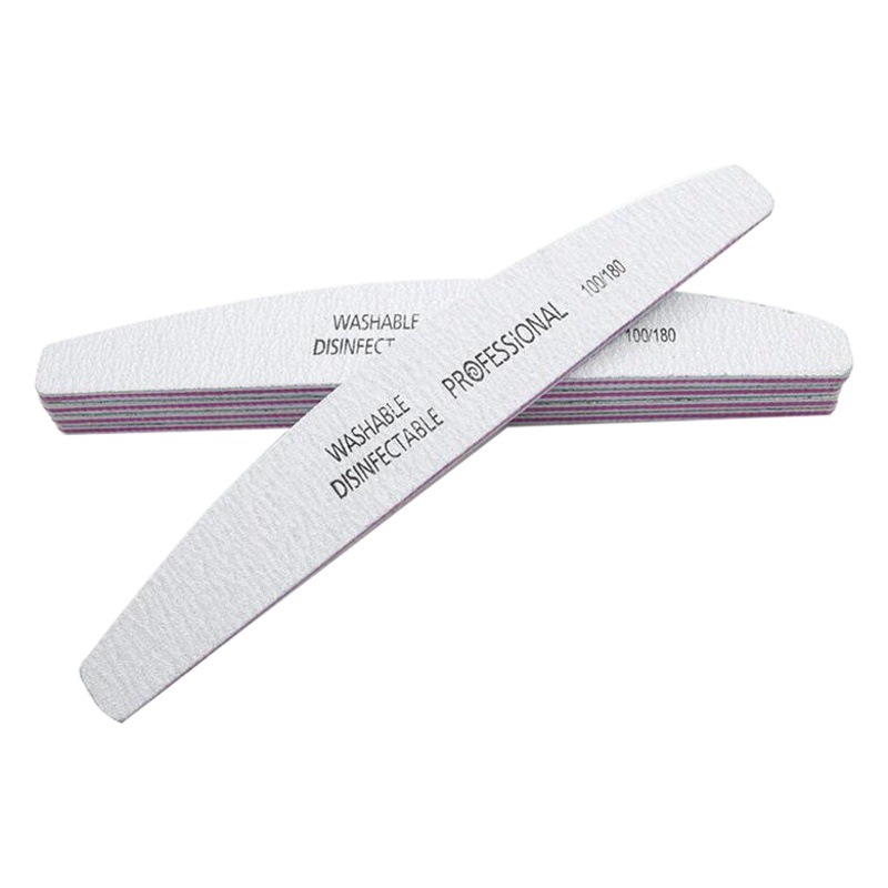 Lima de uñas al por mayor, media luna, lavable, profesional, grano 100/180, en stock.