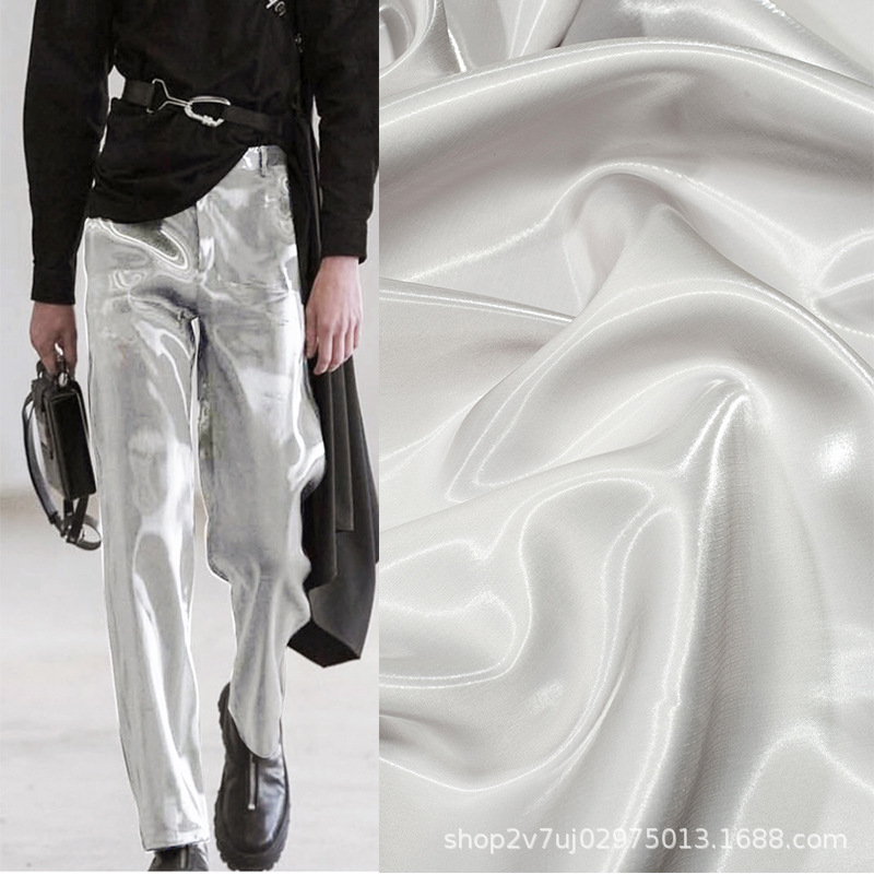 Super Bright Liquid Reflective Crystal Satin Fabric Silk Smooth Dress Pants Down Jacket Suit Trenchcoat Designer Fabric
