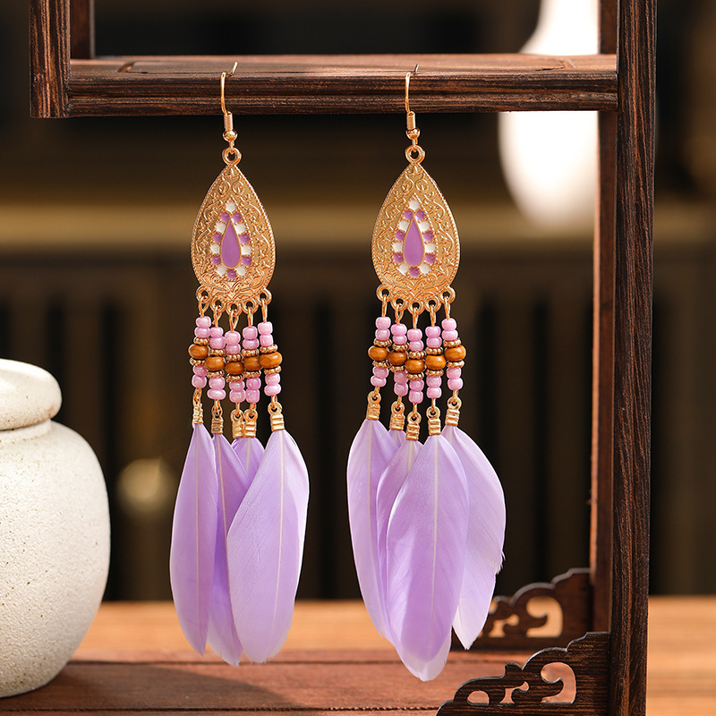 2026 Your Dici Artistic Retro Water Drop Earrings Elegant Feather Earrings Yiwu Daisy Jewelry