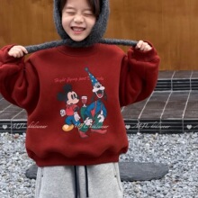 儿童红色新年卫衣圣诞拜年卡通上衣亲子卫衣本命年儿童红色上衣