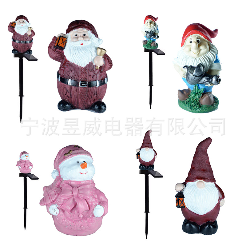 Nuevo solar Navidad muñeco de nieve enano resina césped jardín lámpara vacaciones jardín paisaje atmósfera lámpara