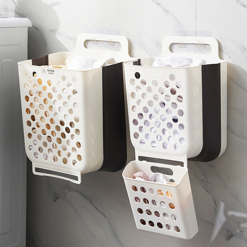 Foldable dirty clothes basket household wall-mounted hole-free bathroom debris storage basket dirty clothes basket bathroom to store clothes