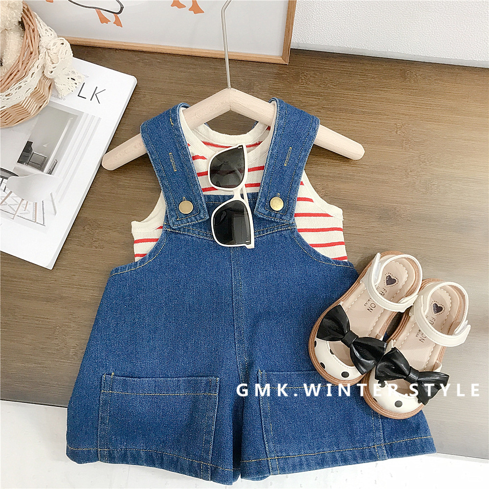 Girls' Denim overalls shorts South Korea children's clothing boys and girls baby loose fifth pants baby girls' casual pants summer
