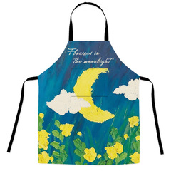 油畫風景花朵滌綸數碼印花圍裙防污圍裙廚房無袖圍裙家用