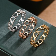 跨境欧美INS网红同款新款镂空爱心形钛钢戒指女抖音亚马逊热销