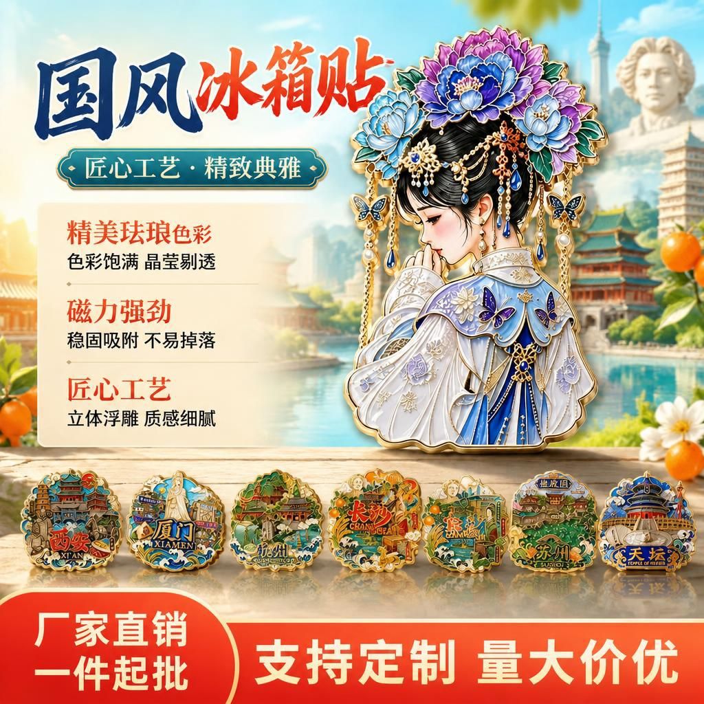 四大美女非遗簪花金属冰箱贴照片旅游创意文创旅游纪念品冰箱贴