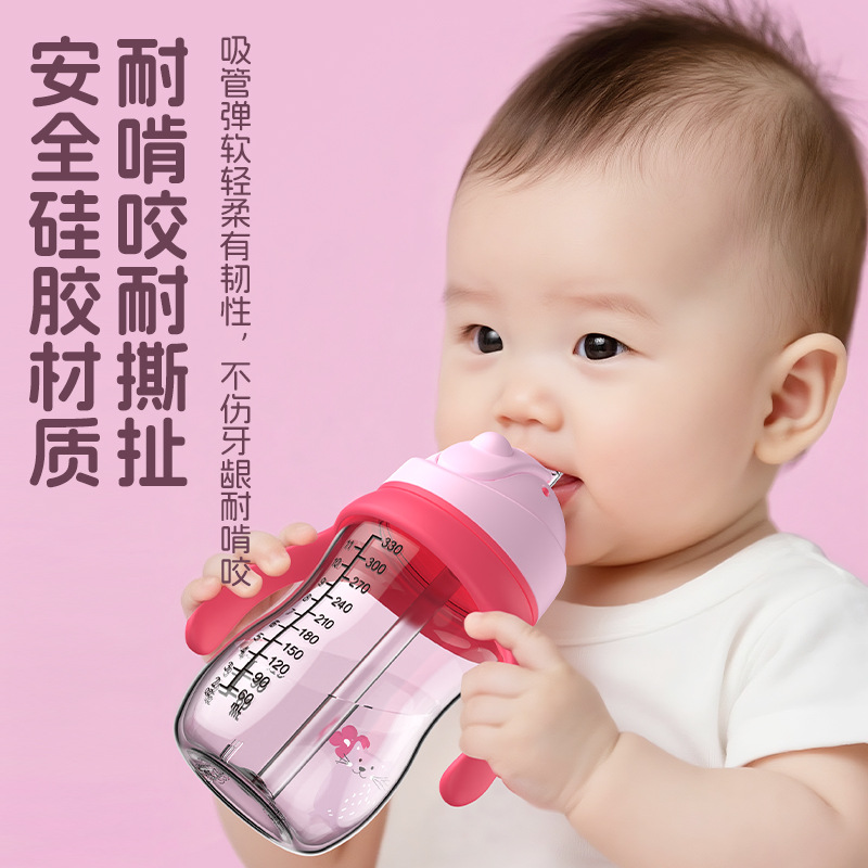 Taza de agua con tapa deslizante en caja inglesa con mango 330ml taza de paja de agua potable a prueba de goteo