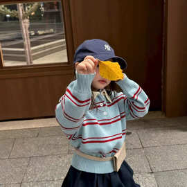 套装女童秋季套装2025新款洋气时髦条纹拼色popl毛衣纯色花苞裙潮