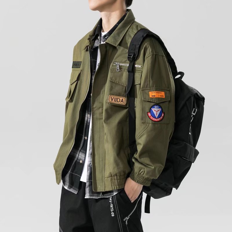 Chaqueta verde militar de invierno para hombre, estilo de Hong Kong suelto de moda para hombre, chaqueta de herramientas de estilo nuevo 2024, top de marca de moda