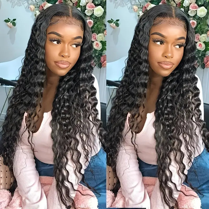 Front Lace Wig Women's Middle Parted Water Ripple Long Curly Hair Fluffy Natural Full Headgear