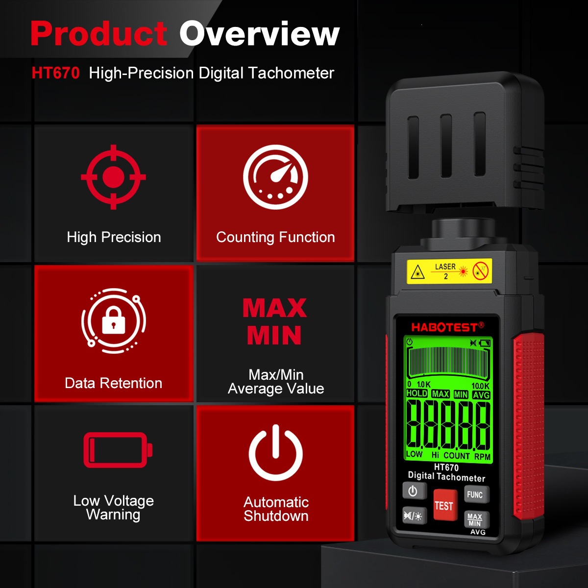 HABOTEST/Huabo HT673/HT670/HT671 Non-Contact Dual-Purpose Tachometer