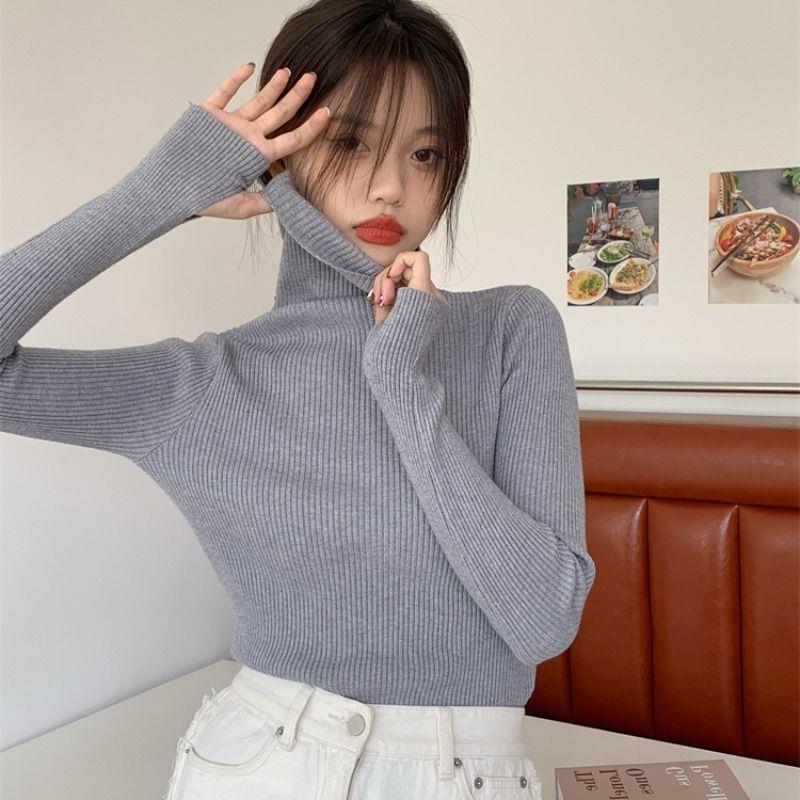 Turtleneck Sweater Women's Autumn and Winter 2024 New Fashion Stylish Inner Finger Knitted Base Shirt Thickened Top