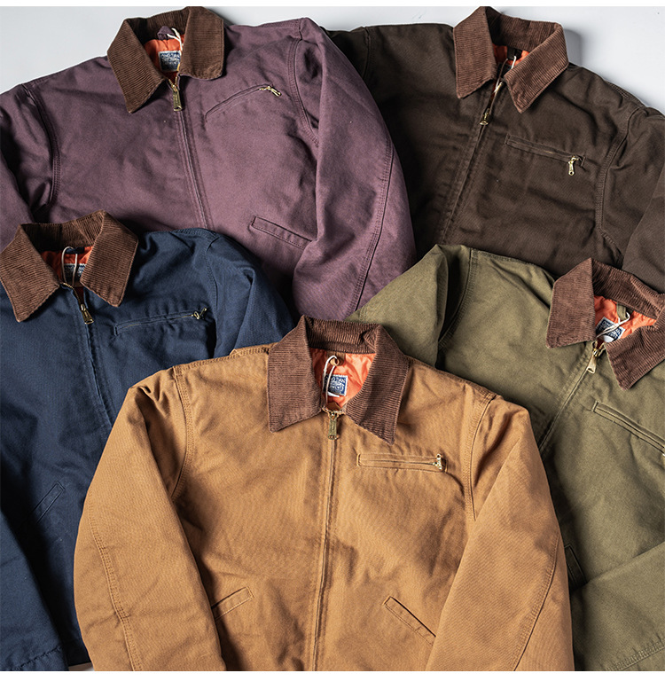 Retro Jacket Short Canvas Workwear Jacket Mens Casual Zipper