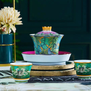 European-style ceramic tea set Bowl suit Jingdezhen 8-head Golden Edge different color Jungle Company thanks customers for gift