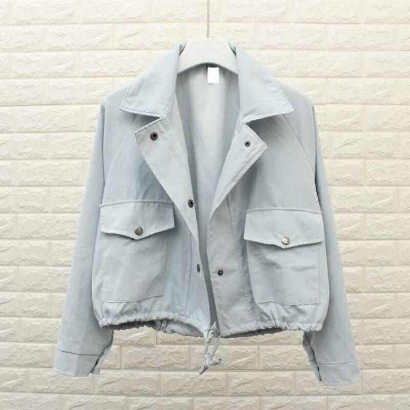 2022 Spring and Autumn Jacket Korean Loose Women's Coat Long-sleeved Drawstring Short Thin Top Student Trendy 2022 Spring and Autumn Jacket Korean Loose Women's Coat Long-sleeved Drawstring Short Thin Top Student Trendy