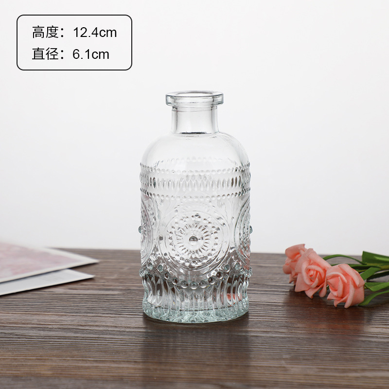 Jarrón clásico personalizado en relieve, vidrio transparente, adornos de escritorio para oficina, colgantes para dormitorio, mini decoración retro