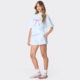 2025 new cross-suit environment sweet age-reducing bow printed loose short-sleeved sweater women's top short-sleeved shorts