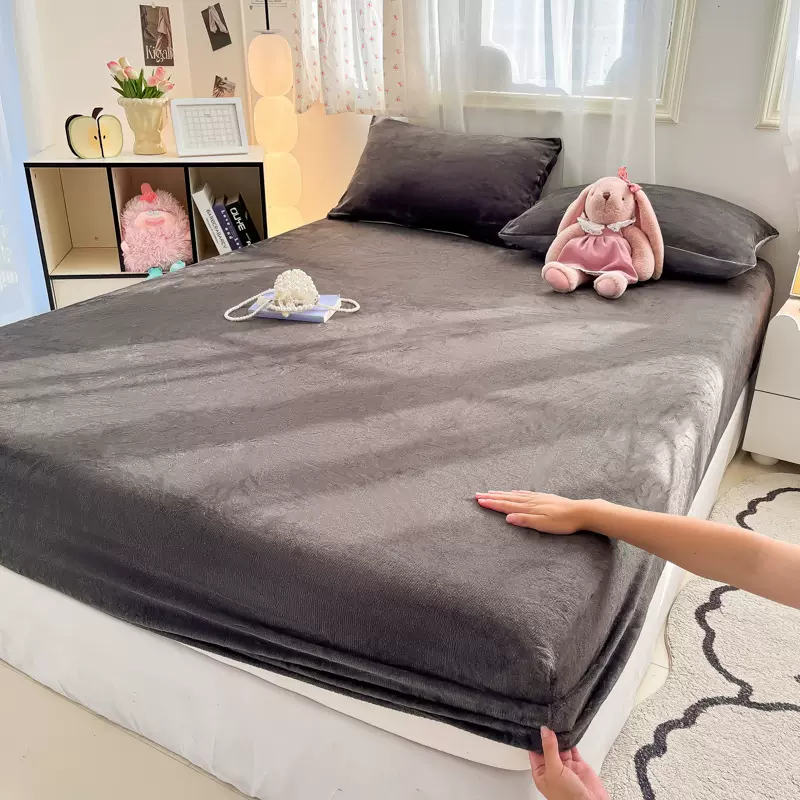 冬季水晶绒床笠单件加绒加厚牛奶绒床单床罩保护罩学生宿舍床罩