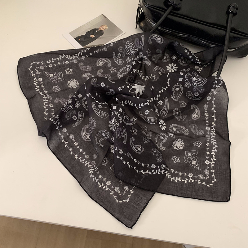 綿とリネンの夏の韓国の小さな正方形のスカーフ、女性用のフランスの芸術的な薄いシルクスカーフ、カシューナッツの花のスカーフ、髪を飾るネッカチーフ|undefined