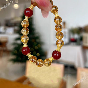 [Rich Ruyi] Natural Citrine Yellow Tower Crystal Bracelet Original Design Red Agate Handstring Women's Gift