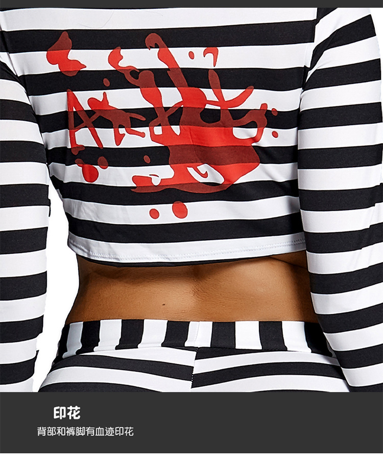 Wholesale Halloween Prisoner Cosplay Black White Stripes Bloodstain Print Split Suit Nihaojewelry display picture 10