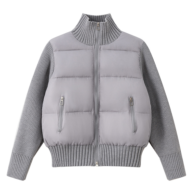 2025 nueva mujer transfronteriza de punto con cremallera camisa de algodón otoño invierno corto abrigo de algodón de cuello vertical