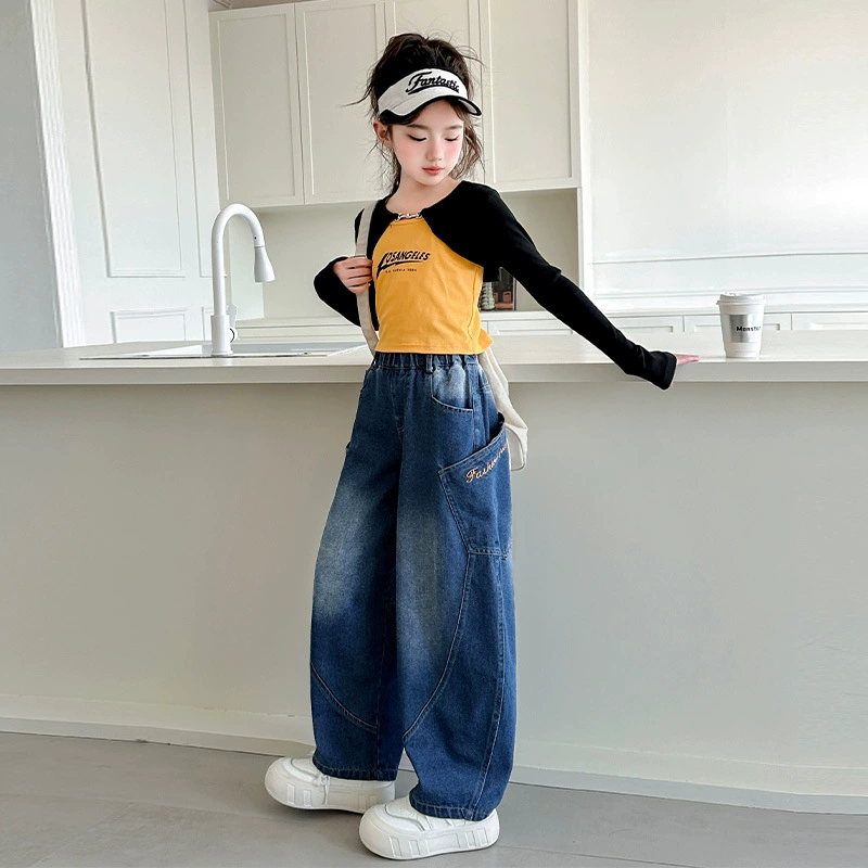 Джинсы демисезонные для детей, для подростков, детская одежда, oversize
