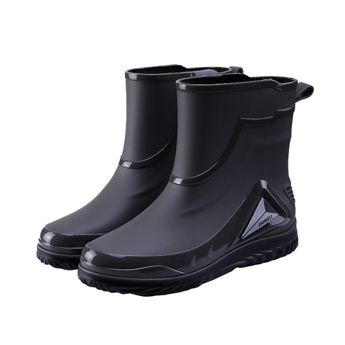 Men's Waterproof Rain Boots with New Welted Design, Outdoor Water Boots, Kitchen Non-Slip Work Shoes with Felt Lining for Warmth