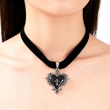 跨境时尚爱心吊坠项链简约百搭心形十字架颈链节日个性女暗黑万圣