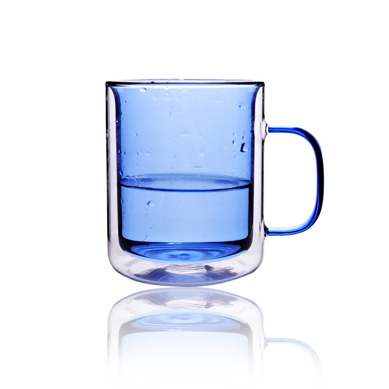 Vidrio de borosilicato para el hogar taza de agua de doble capa con aislamiento de doble capa taza de café con leche forro de color con mango taza de doble capa