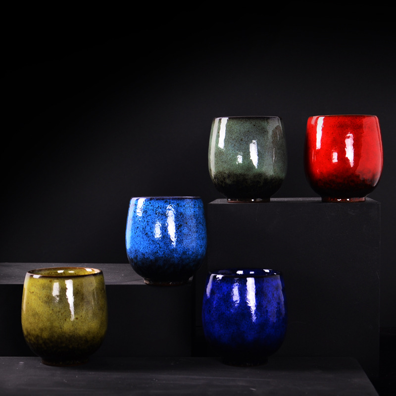Taza de té de cerámica estilo japonés, tamaño grande individual de 250 ml, juego de té con esmalte de horno Dehua, taza de maestro, taza de regalo colorida.