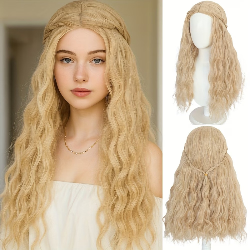 European and American Light Golden Lolita Wig for Women, Fashionable and Versatile Corn Perm Big Wave Cosplay Wool Curl Full Wig