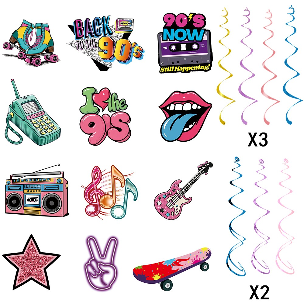Nuevos productos transfronterizos decoración de fiesta de los años 90 espirales colgantes de cumpleaños decoración de fiesta retro accesorios espirales colgantes
