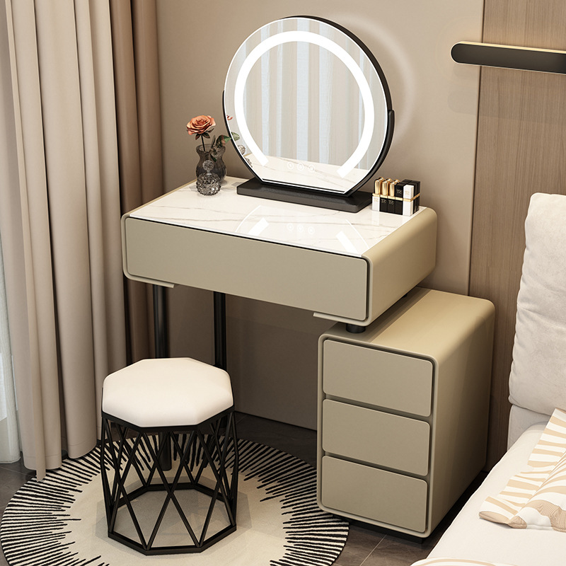 Tocador para el hogar Mesa de pizarra de roca simple con cajones Mesa de tocador de gran capacidad Mueble de almacenamiento junto a la cama Mesa de maquillaje integrada