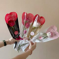 七夕情人節愛心立體單支玫瑰花袋直筒袋鮮花包裝袋花束花藝材料批