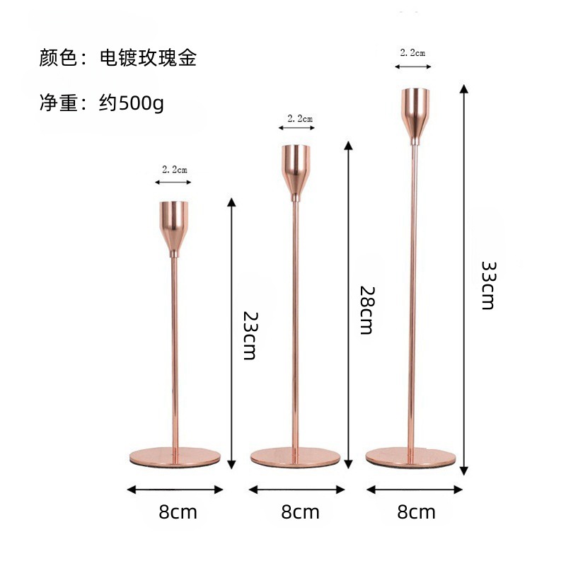 Vela de estilo europeo, candelabro, mesa de comedor, cena romántica a la luz de las velas, decoración de tres piezas, decoración de galvanoplastia de boda