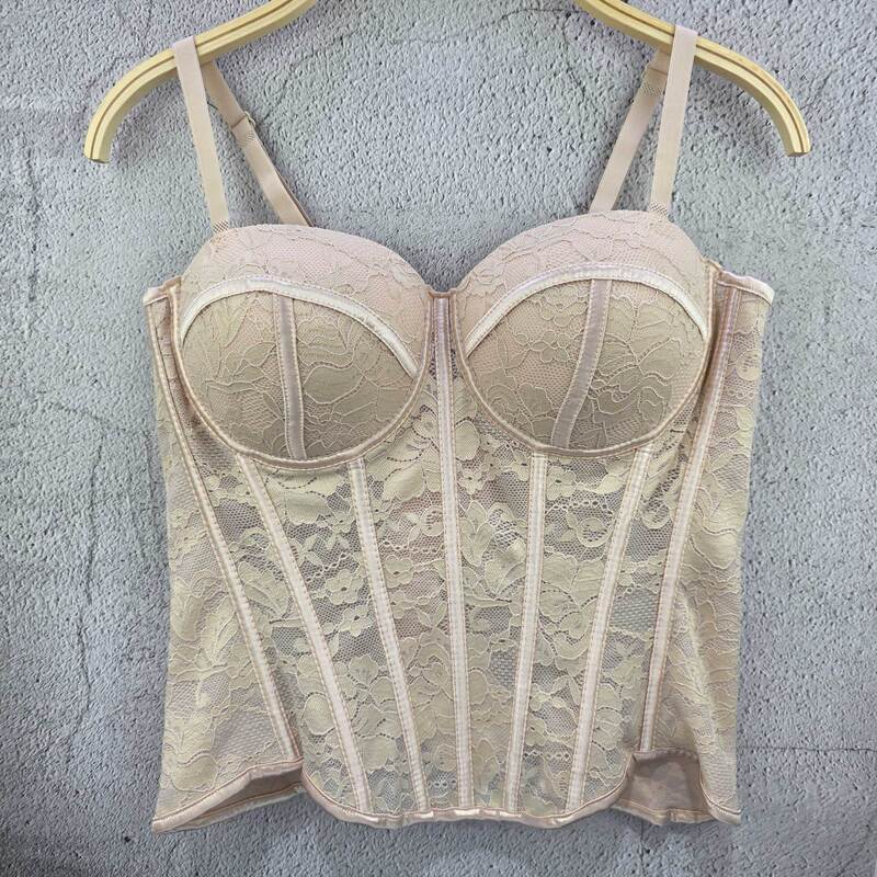 French Lace Fishbone Bra Women's Sleeveless Suspender Sexy Breast Cup Waist Slimming Slimming Breast Pad Inner Vest