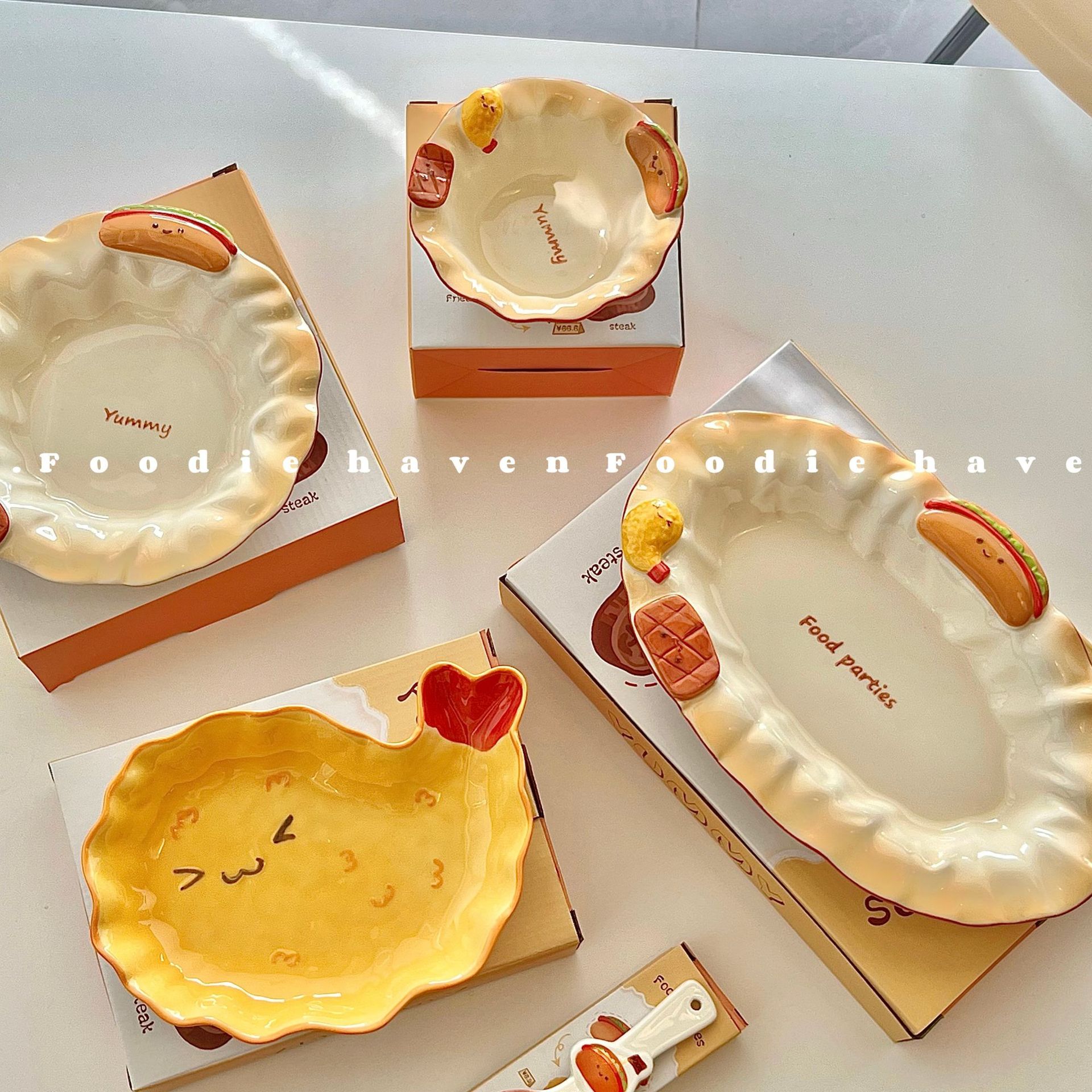 Cute Bread Ceramic Tableware for Home Use, High-Value Round Plate, Cartoon-Shaped Plate, Dessert Snack Plate, Breakfast Plate